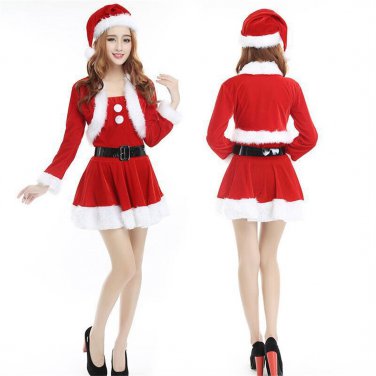 Plus Size Santa Cosplay Costume Plush Christmas COS Fancy Dress For Women