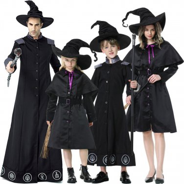 The Parent-child Attire Robe Sorcerer Wizard Stage Costumes Witch Fancy Dress Cosplay Uniform