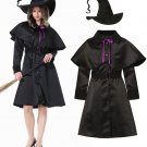 Womens Black Witch Costumes Robe Sorcerer Stage Fancy Dress Wizard Cosplay Uniform