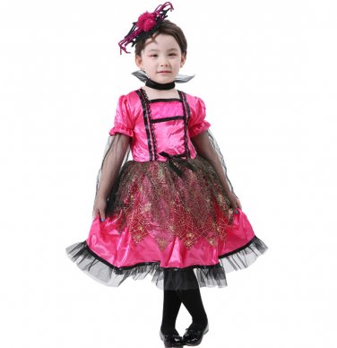 Halloween Black Widow Spider Costume For Girl Witch Cosplay Fancy Dress Child Stage Uniform