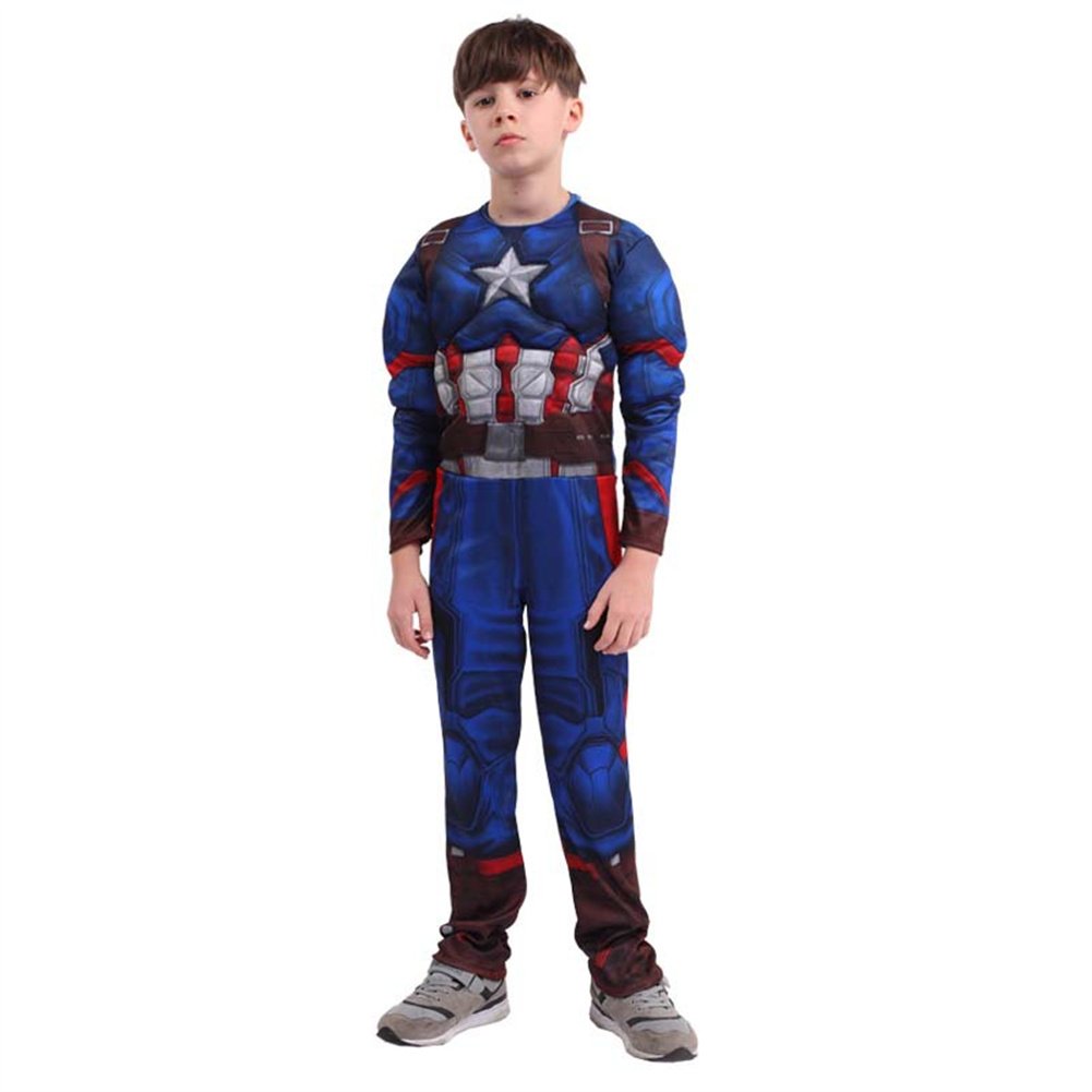 Kid Captain America Costume Halloween Steve Rogers Jumpsuit Child Carnival Cosplay Superhero Catsuit
