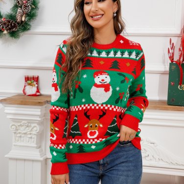 Red Xmas Tops Christmas Snowman Tshirt Knitwear For Women Santa Claus Sweaters