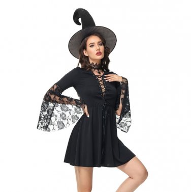 Halloween Black Evil Witch Costume For Woman Carnival Stage Uniform Devil Fancy Dress