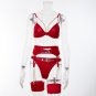Women Valentine Day Bra Red Underwear Sexy Satin Lingerie Set PQ8331