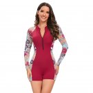 Competitive Swimwear Red Vintage Surf Suit Sport Conservative Wetsuit Floral Swim Wear PQ-FR-12