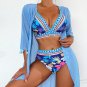 3PCS Triangle Bikini with Smock Women Digital Print Swimwear Female Vintage Bathing Suit