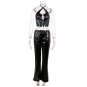 2PCS PU Tops with Pant Woman Sexy Clubwear Faux Leather Streetwear