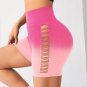 Gradient Cut Out Sport Shorts Women High Waist Boxer Bubble Butt Athletic Short Pants