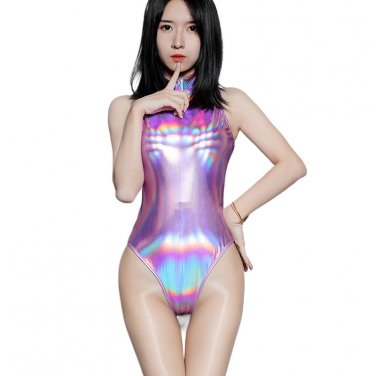 Iridescent Color Sukumizu, One-Piece Teddies Holographic Bodysuit For Womens PQ1835