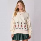Beige Cotton Santa Claus T-shirt Christmas Pullover For Women Sweaters Xmas Tops PQ415