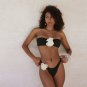 Strapless Two-Piece Bikini Set with White Floral Accents Bandeau Swimwear for Women