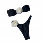Strapless Two-Piece Bikini Set with White Floral Accents Bandeau Swimwear for Women