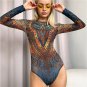 Female Vintage Long Sleeve Swimwear Women Digital Print One-Piece Swimsuit