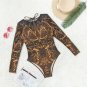 Women Digital Print One-Piece Swimwear Female Vintage Long Sleeve Swimsuit