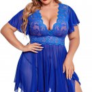 Blue Woman Valentine Nightwear Underwear Ladies Oversize Lace Sleepwear Sexy Plus Size Robes