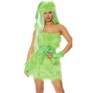 Green Furry Grinch Costume for Women - Strapless Fuzzy Christmas Party Dress with Hat