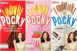 3 Boxes  Pocky Biscuit Stick Chocolate Cookie & Cream and Strawberry