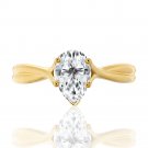 Silver Dew 925 Sterling Silver Yellow Gold Plated Pear Stone Solitaire Ring For Woman's