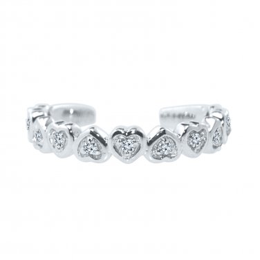 Silver Dew Mini Heart 925 Sterling Silver Women Adjustable Toe Ring with 14 White Gold Plated