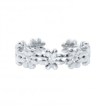 Silver Dew Floral Adjustable Toe Ring In 925 Sterling Silver White Gold Rhodium Plated