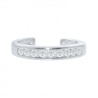Silver Dew Channel Setting Adjustable Toe Ring in 925 Sterling Silver Metal, Gifts for Her