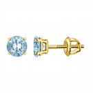 Aquamarine Blue 5mm Solitaire Studs Earring in 14k Yellow Gold Plated Over Silver for Women