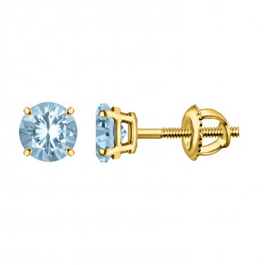 Aquamarine Blue 5mm Solitaire Studs Earring in 14k Yellow Gold Plated Over Silver for Women