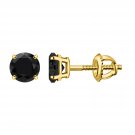 925 Sterling Silver Black Spinel 14k Yellow Gold Rhodium Plated Solitaire Stud Earring By Silver Dew