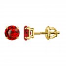 Round Red Garnet Solitaire Stud Earring For Women in 925 Sterling Silver with 14k Yellow Gold Plated