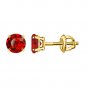 Round Red Garnet Solitaire Stud Earring For Women in 925 Sterling Silver with 14k Yellow Gold Plated