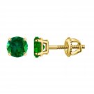 Round Green Emerald 5mm Mini Solitaire Stud 925 Sterling Silver Birthstone Earrings