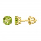 Round Green Peridot Sterling SIlver 925 Earrings Studs in Yellow Gold Plated for Women