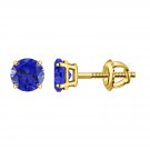 5mm Blue Sapphire Gemstone Studs Earring in 925 Sterling Silver with 14k Yellow Gold Plated