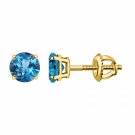 Silver Dew 925 Sterling Silver Yellow Gold Plated Stud Earring Round Blue Topaz For Women