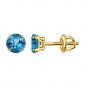 Silver Dew 925 Sterling Silver Yellow Gold Plated Stud Earring Round Blue Topaz For Women