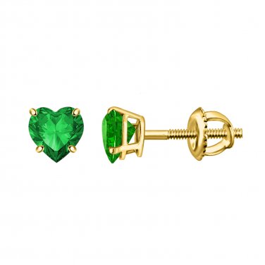 0.94 Ct Green Emerald Heart Shape Solitaire Stud Earrings in 925 Pure Silver with Gold Plated