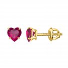 0.94CT Heart Shape Ruby Solitaire 14k Yellow Gold Plated Over 925 Sterling Silver Stud Earrings