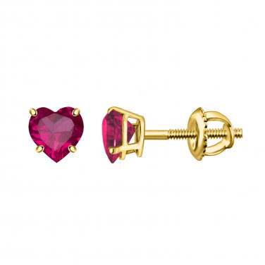 0.94CT Heart Shape Ruby Solitaire 14k Yellow Gold Plated Over 925 Sterling Silver Stud Earrings