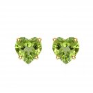 5mm Heart Green Peridot Stone Stud Solitaire Heart Earrings Yellow Gold Plated over 925 Silver