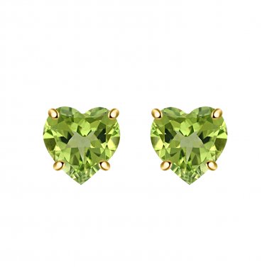 5mm Heart Green Peridot Stone Stud Solitaire Heart Earrings Yellow Gold Plated over 925 Silver