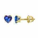 Tiny 5mm Heart Blue Sapphire Earrings Solitaire 925 Sterling Silver Stud in 14k Yellow Gold Plated