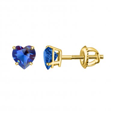 Tiny 5mm Heart Blue Sapphire Earrings Solitaire 925 Sterling Silver Stud in 14k Yellow Gold Plated