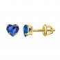 Tiny 5mm Heart Blue Sapphire Earrings Solitaire 925 Sterling Silver Stud in 14k Yellow Gold Plated