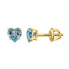 925 Sterling Silver Yellow Gold Plated 5mm Blue Topaz Heart Solitaire Studs Earrings For Women