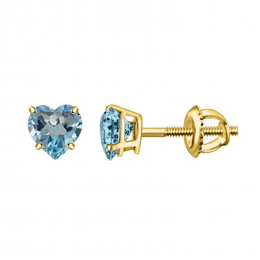 925 Sterling Silver Yellow Gold Plated 5mm Blue Topaz Heart Solitaire Studs Earrings For Women