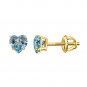 925 Sterling Silver Yellow Gold Plated 5mm Blue Topaz Heart Solitaire Studs Earrings For Women