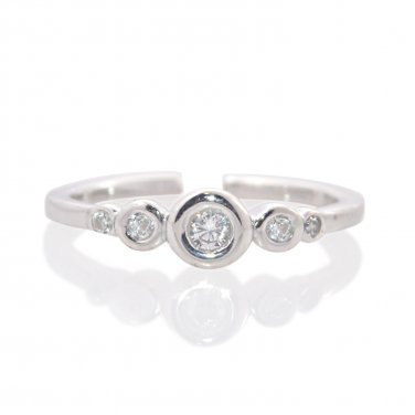 Silver Dew Five Stone CZ Diamond Toe Ring Adjustable Toe Ring 925 Silver 14k White Gold Over