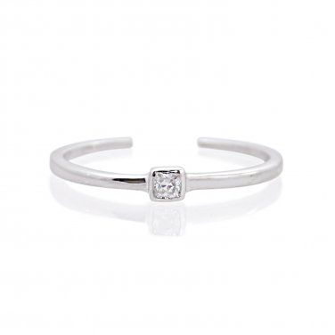 Silver Dew Solitaire Toe Ring Princess Cut CZ Diamond Toe Ring Sterling Silver 14k White Gold Over