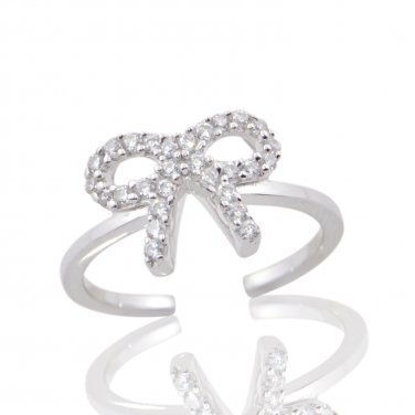Silver Dew Diamond Bow Adjustable Toe Ring CZ Diamond Toe Ring 14k White Gold Over 925 Silver