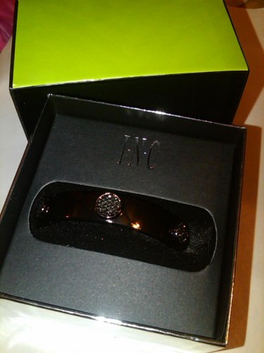 INC Hermatite pave dics bangle bracelet with sparkle boxed jewelry